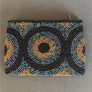 Beaded Black and Gold Circle Pattern Clutch